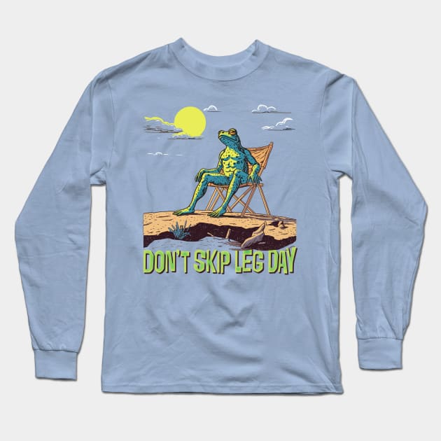 Don't Skip Leg Day --- Cute Gym Frog Long Sleeve T-Shirt by DankFutura